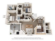 E Renovated Floor Plan | 2 Bed 2 Bath | 1241 sq ft | Pavilions Apartments in ABQ