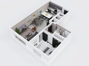 City Scape 1A2A is a spacious open concept one bedroom floor plan that features modern finishes and an in-unit washer and dryer.