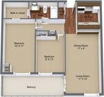 2BR, 1BA - 818 SF