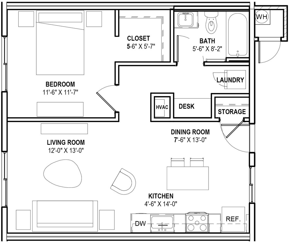 Floor Plan - 1 Bed 1 Bath