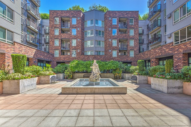 Landscaped courtyard with tranquil water feature