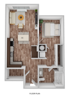 3D Floor Plan Rendering of the Colorado one-bedroom, one-bathroom, 709 square feet.