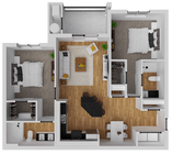 1,047 square foot, two bedroom, two bath apartment home