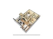 Plano de piso de 2 habitaciones amueblado en 3D