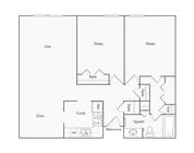 2 BR x 1 BA Floorplan