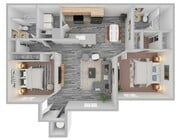 2 Bedroom 2 Bath 950 Sq. Ft.