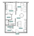 Corner 1 Bedroom Floor Plan