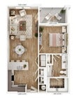 Explore this sleek one-bedroom apartment layout, perfect for stylish urban living.
