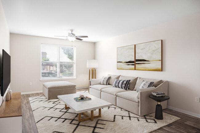 Living room with hard surface vinyl plank flooring - Avalon at Pier 121