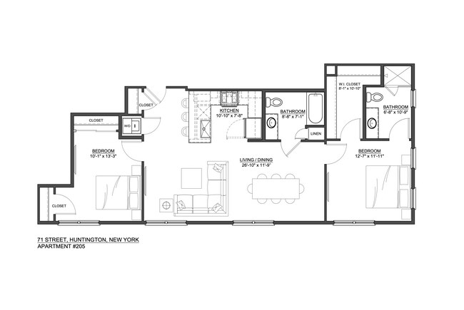 Unit 205 Floor Plan - 71 New St Apartments Unit 205