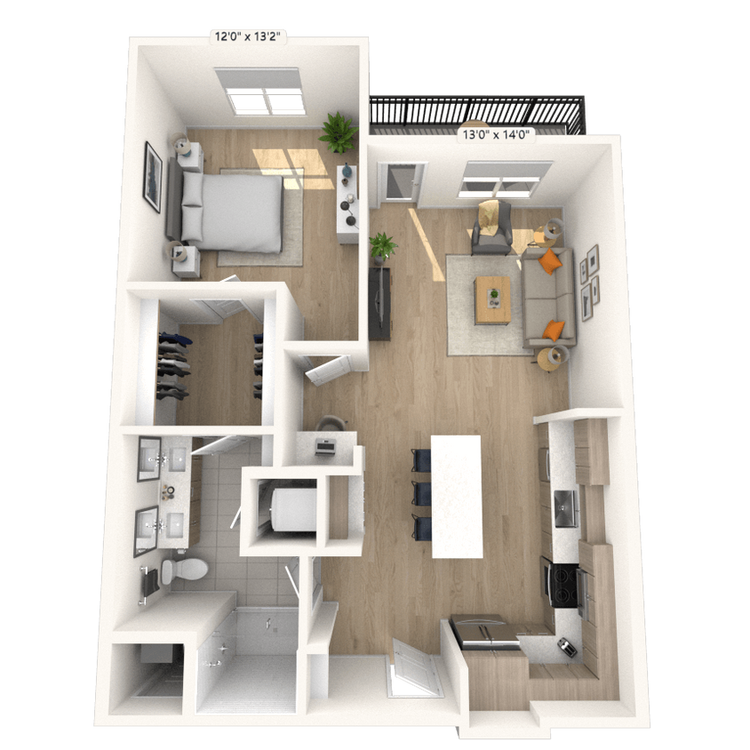 Floor Plan - A7 1x1 856 SF