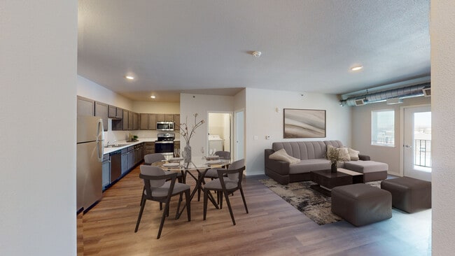 Staged Kitchen & Living Room - Boulevard Apartments & Townhomes