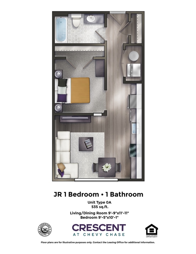Floor Plan - Jr 1 Bedroom/1 Bathroom, Top Floor with Balcony...