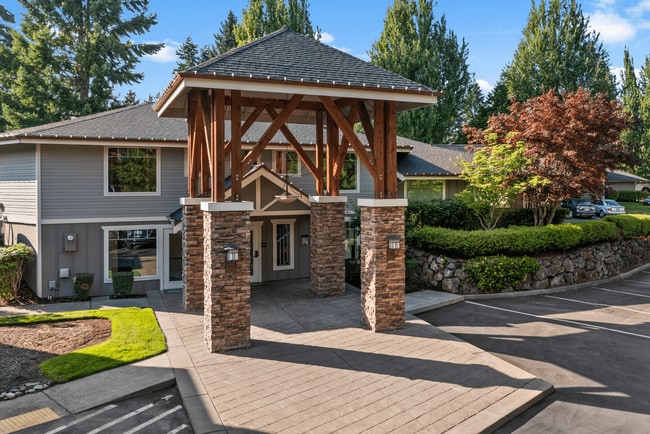 Welcoming community entrance with modern architecture