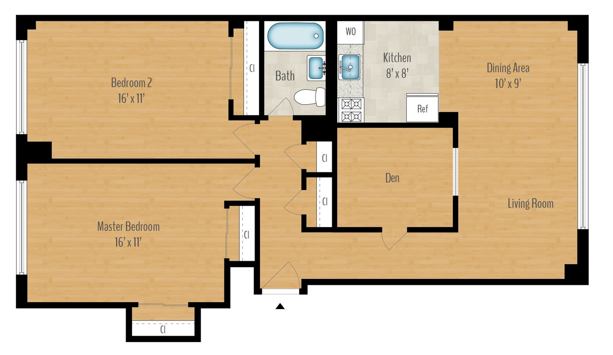 Floor Plan - 2 Bedroom + Den
