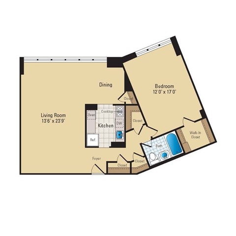 Floor Plan - 1 Bed - 1 Bath | A14