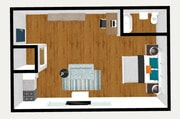 Estudio de 320 con cocina pequeña.