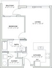 640 square foot one bedroom, one bath apartment home