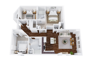 Three-Bedroom, Two-Bathroom Floor Plan Rendering