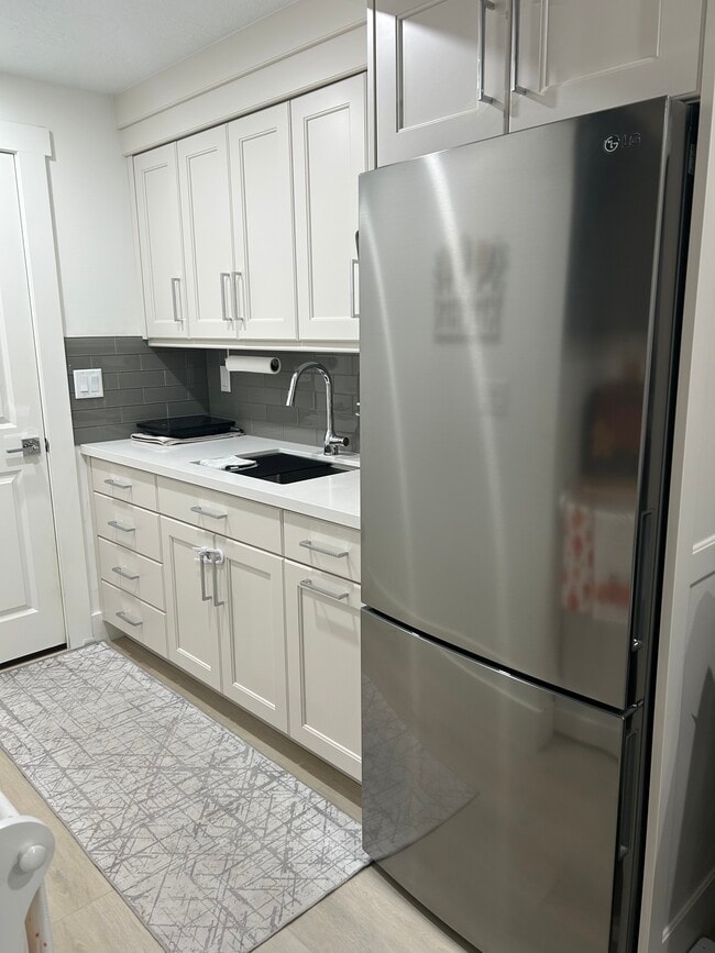 Kitchenette area with full size sink and medium sized fridge. Burner available for use. - 11452 S Marco Polo Ln
