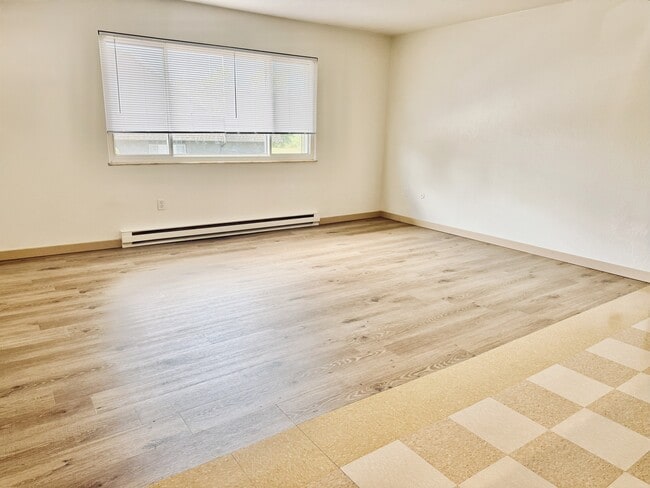 New! 2BD, 1BA - 800SF Premium Plus Available 4/6! Bright and spacious room with modern laminate flooring and large window, perfect for a cozy living area.