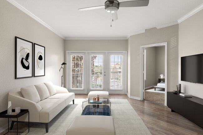 Homes feature hardwood-style floors and private screened balcony or patio - Pine Lakes Preserve