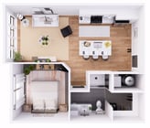 Corridor apartment with 646 square feet featuring Dual Sliding glass patio doors!