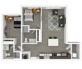 Apartamento de 2 habitaciones y 2 baños.