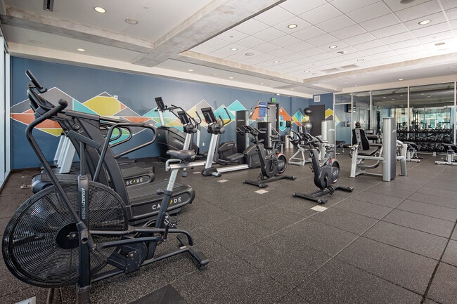 Rooftop fitness center with ample strength and weight equipment