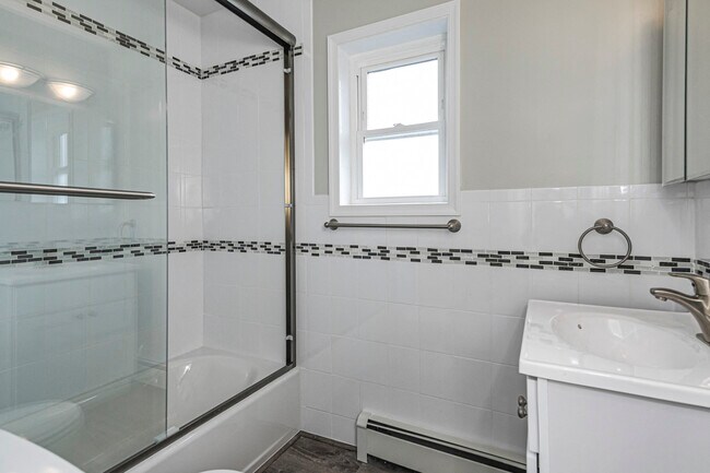 Newly renovated bathrooms with silver finishes
