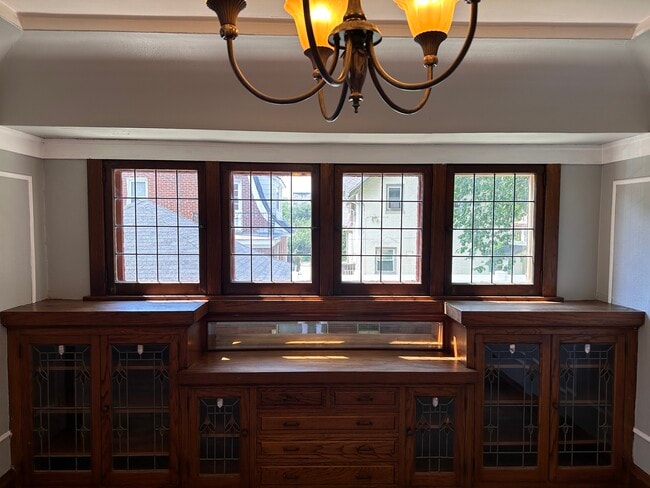 Built in buffet with china cabinets and drawers