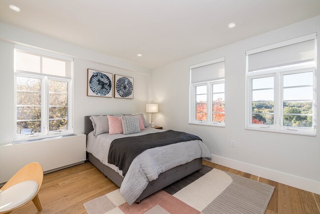 bedroom with hardwood floors and great natural light