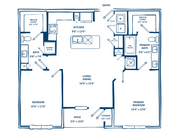 Plano de planta de dos dormitorios
