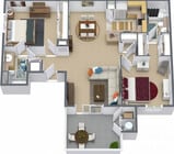 2 Bed 2 Bath Renovated floor plan The Harlow
