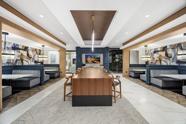 Coworking lounge featuring a variety of communal and private seating