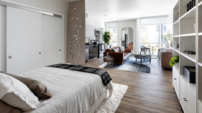 Griffis East Village Reno Model Bedroom and Living Room
