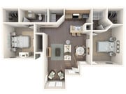 Explore the elegant layout of this modern 2-bedroom apartment featuring a spacious living area and sleek kitchen design.