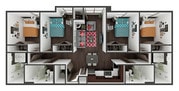 4 bedroom, 4 bathroom. Our most popular floor plan. 1218 sq feet. Pricing is per bedroom.