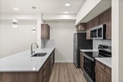 Contemporary kitchen with sleek finishes.