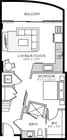 Apartamento de 1 dormitorio y 1 baño con comedor, vestidor, patio y 54 metros cuadrados/571 pies cuadrados