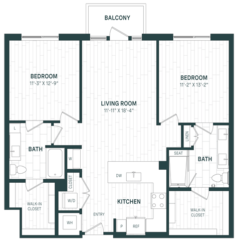 Floor Plan - 2 Bed/2 Bath-C01