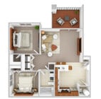 2 Bed / 1 Bath Floor Plan