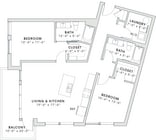 1,108 square foot two bedroom, two bath apartment home