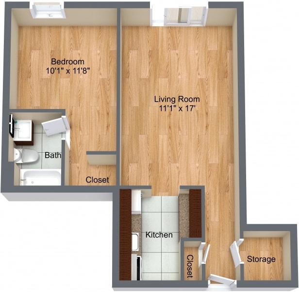 1 BD, 1 BA (B) - 520 SF