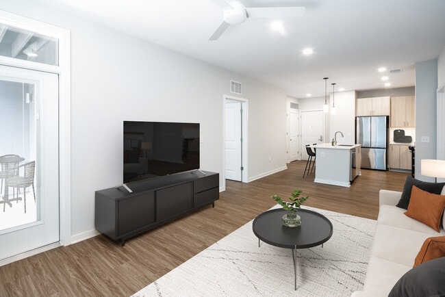 Design Collection II kitchen and living room with hard surface flooring