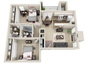 2BR/2BA 840 sqft