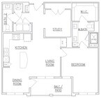 1 dormitorio/1,5 baños + estudio