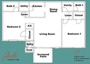 Two Bedrooms Two Baths 1129 sqft