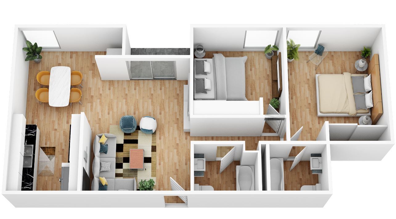 3D Floorplan: 2 Bedroom - Star North