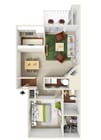 Plano de planta de 1 dormitorio y 1 baño en Landmark at Tanasbourne.
